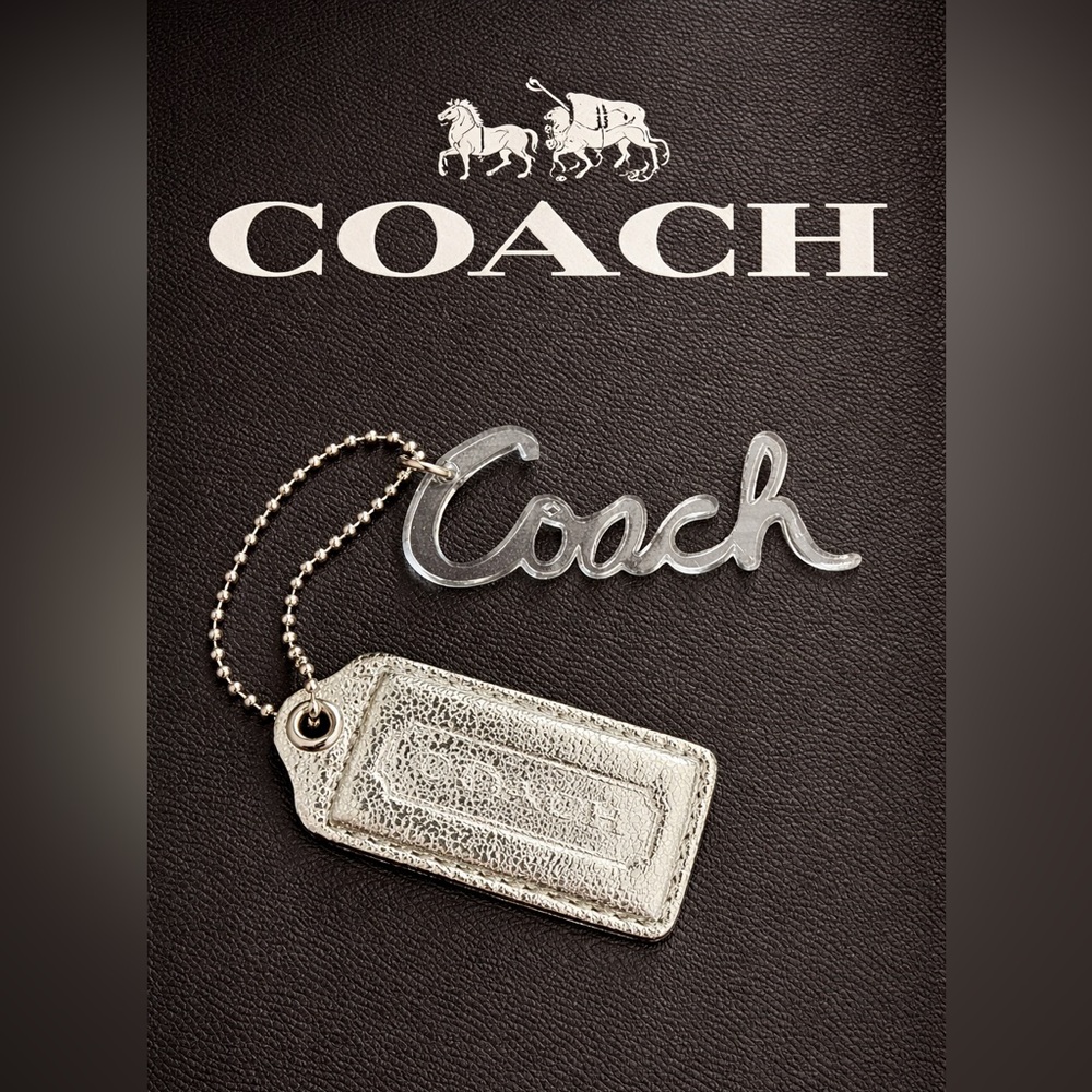 Coach Poppy Hang Tag Set Acrylic Logo Charm Metallic Leather Hang Tag
